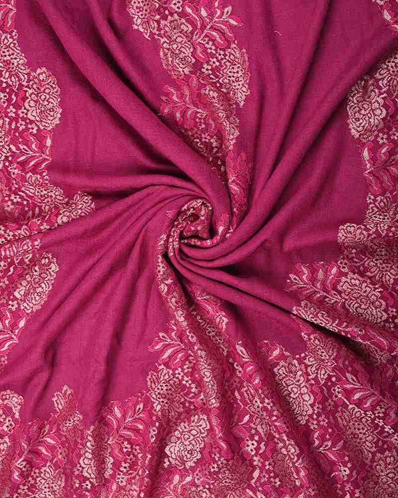 Magenta Pink Pashmina Wool Shining Lace Stole