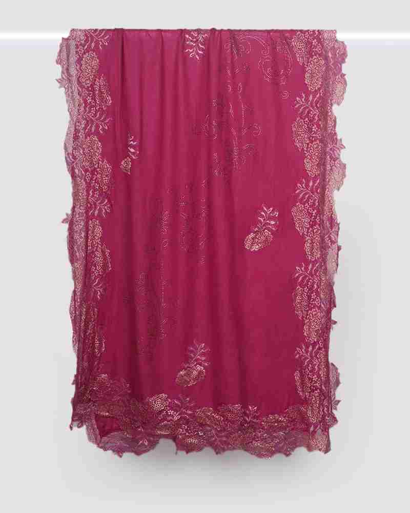 Magenta Pink Pashmina Wool Crystal Lace Stole