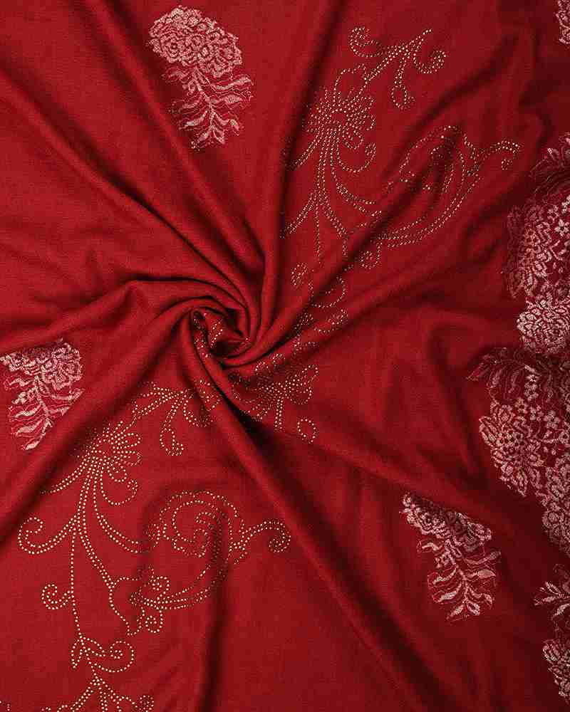 Maroon Pashmina Wool Crystal Lace Stole