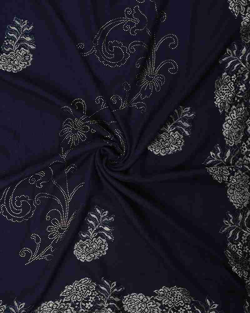 Black Pashmina Wool Crystal Lace Stole