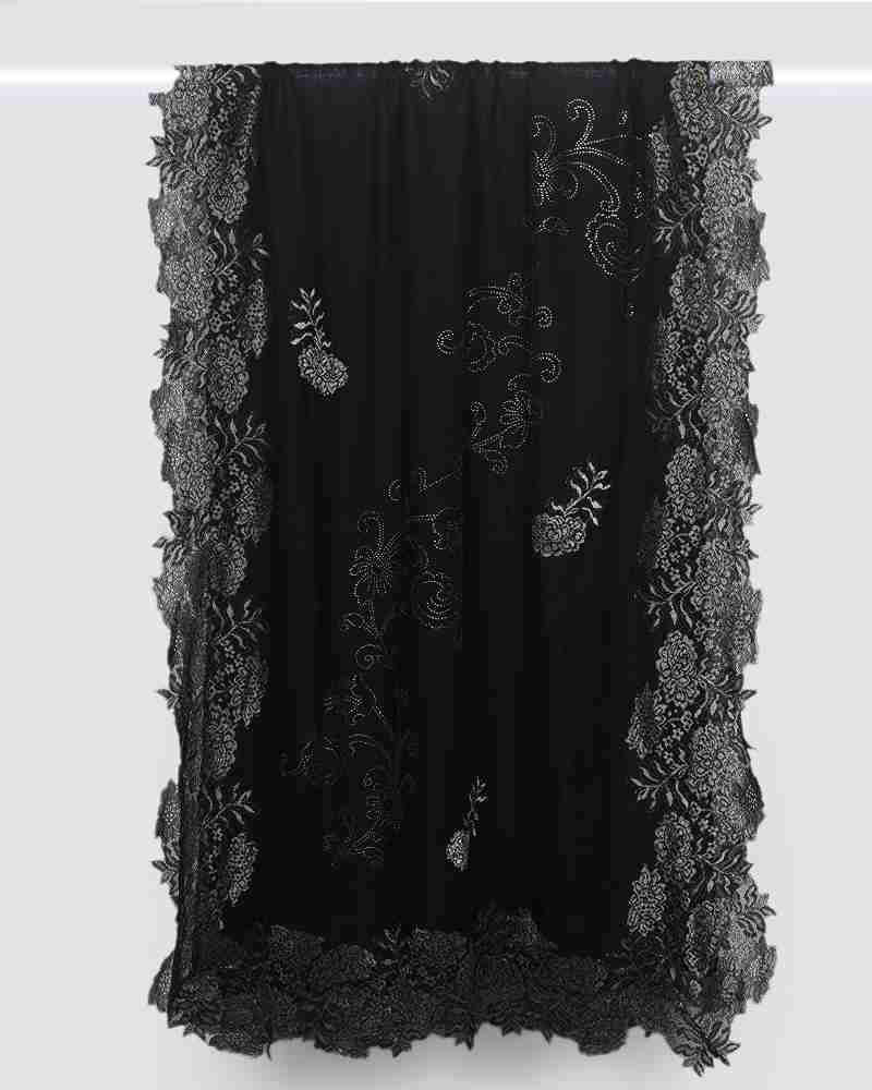 Black Pashmina Wool Crystal Lace Stole