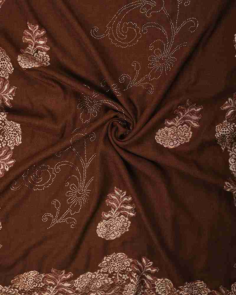 Brown Pashmina Wool Crystal Lace Stole