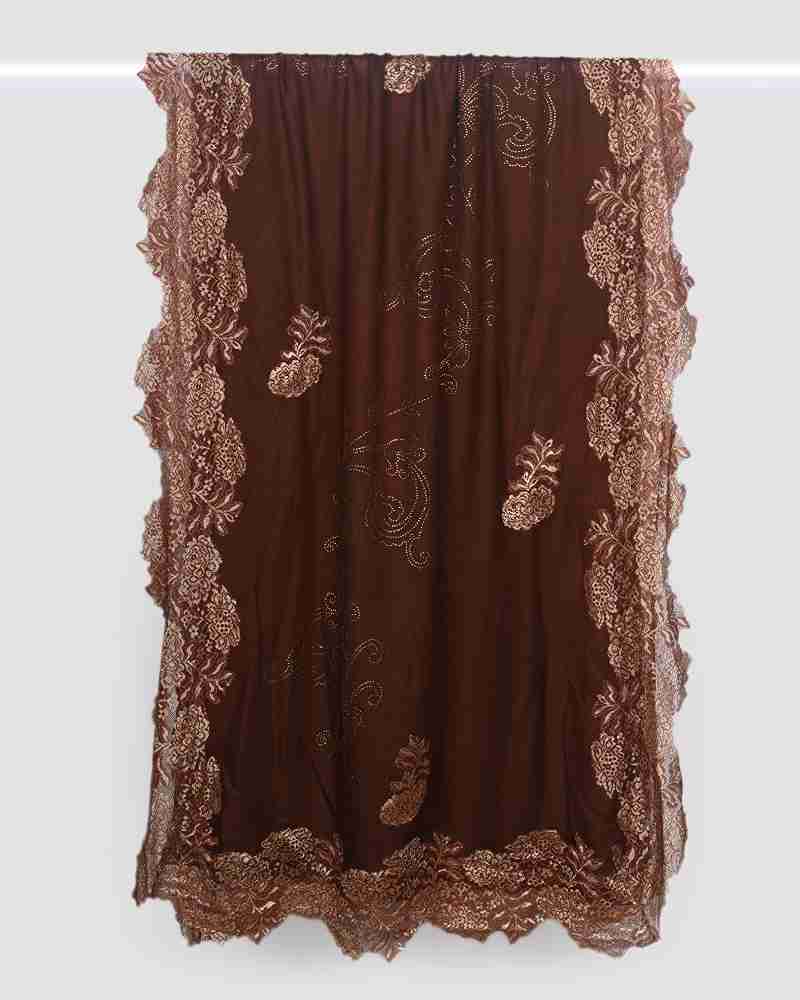 Brown Pashmina Wool Crystal Lace Stole