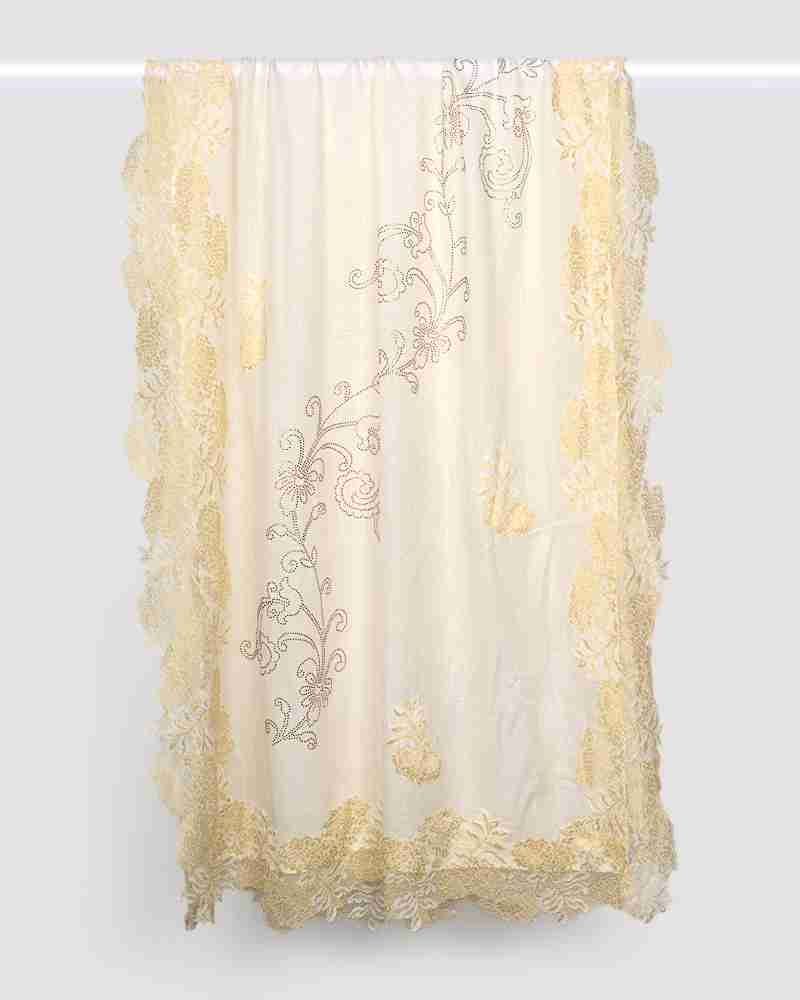 White Pashmina Wool Crystal Lace Stole