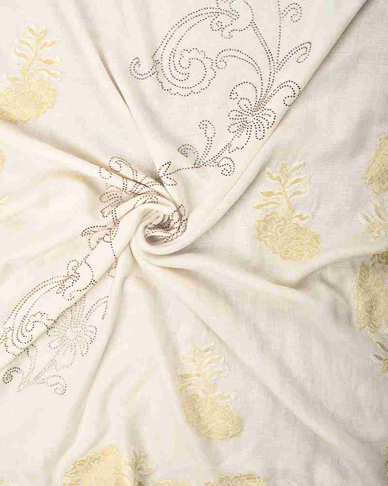 White Pashmina Wool Crystal Lace Stole