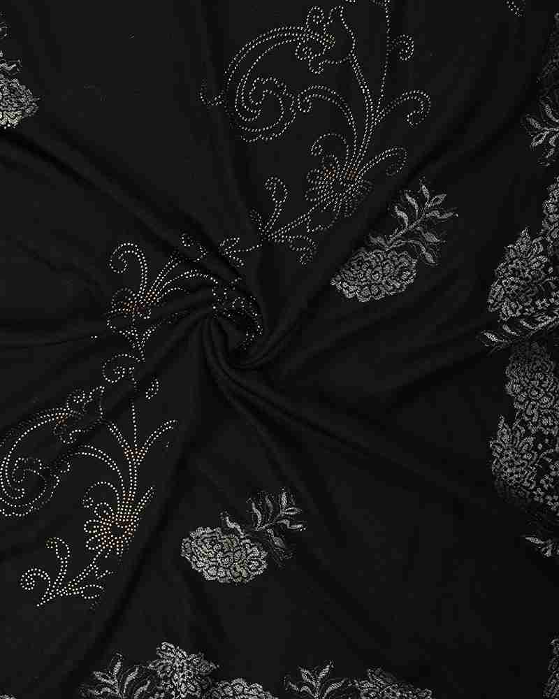 Navy Blue Pashmina Wool Crystal Lace Stole