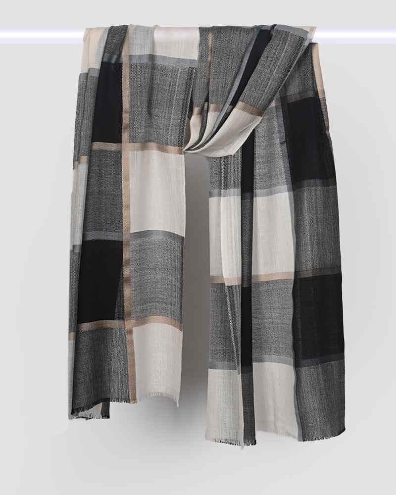 White Pashmina Wool Silk Box Stole