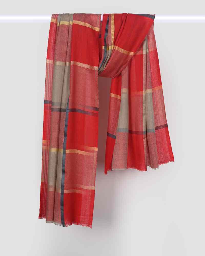 Red Pashmina Wool Silk Box Stole