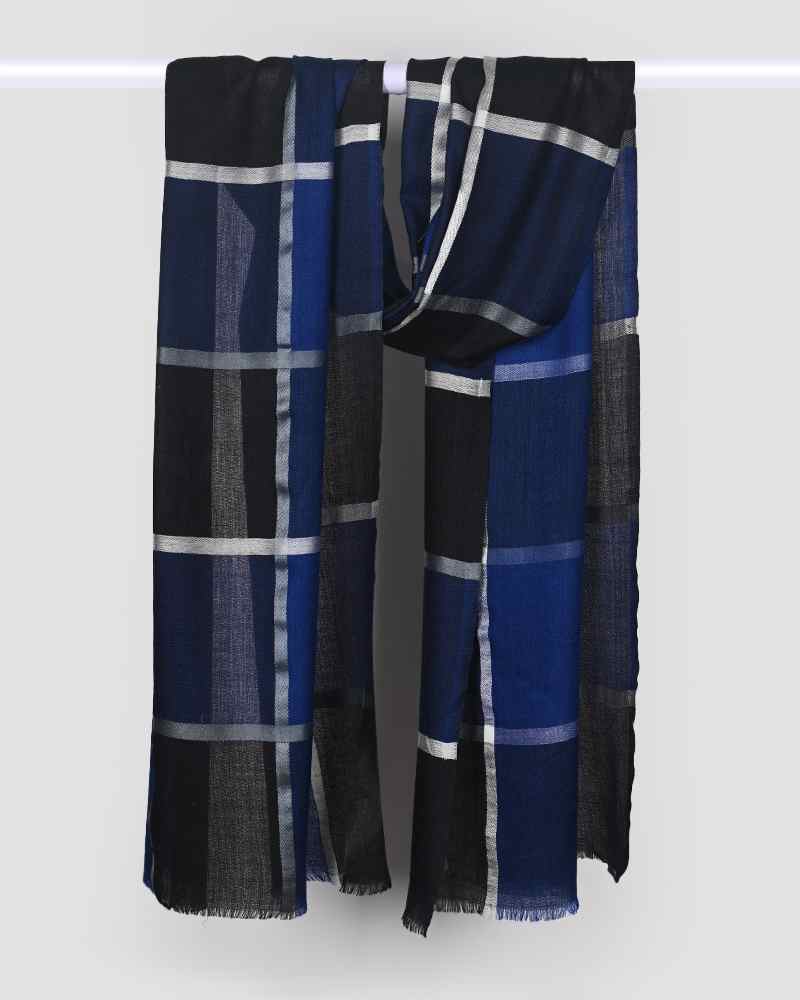 Blue Pashmina Wool Silk Box Stole