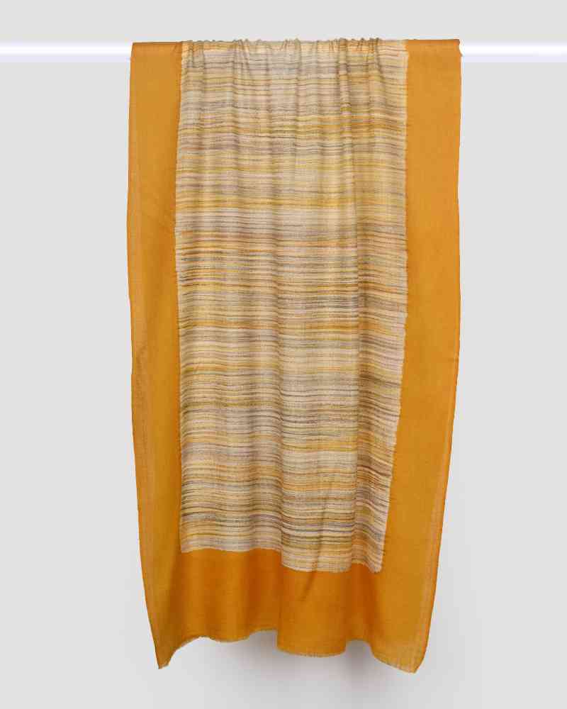 Yellow Pashmina Wool Brush Print Stole