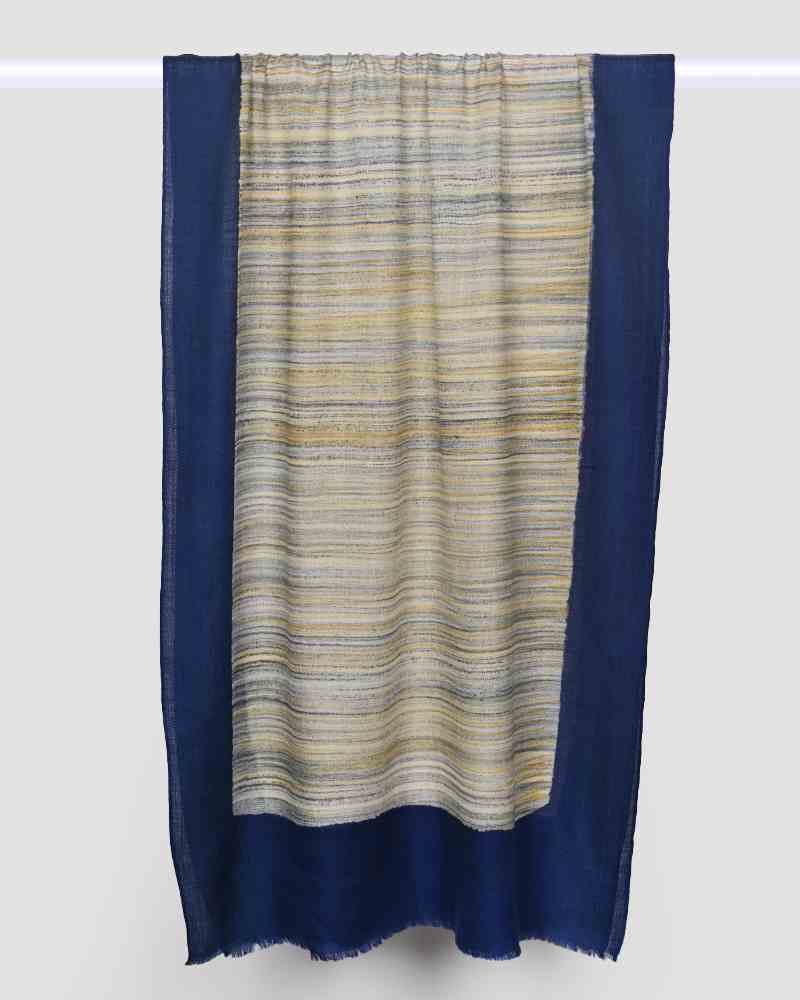 Navy Blue Pashmina Wool Brush Print Stole