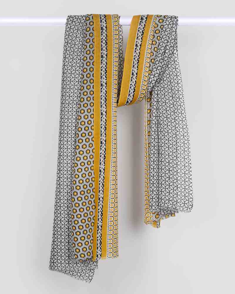 Yellow Pashmina Wool Screen Print Stole