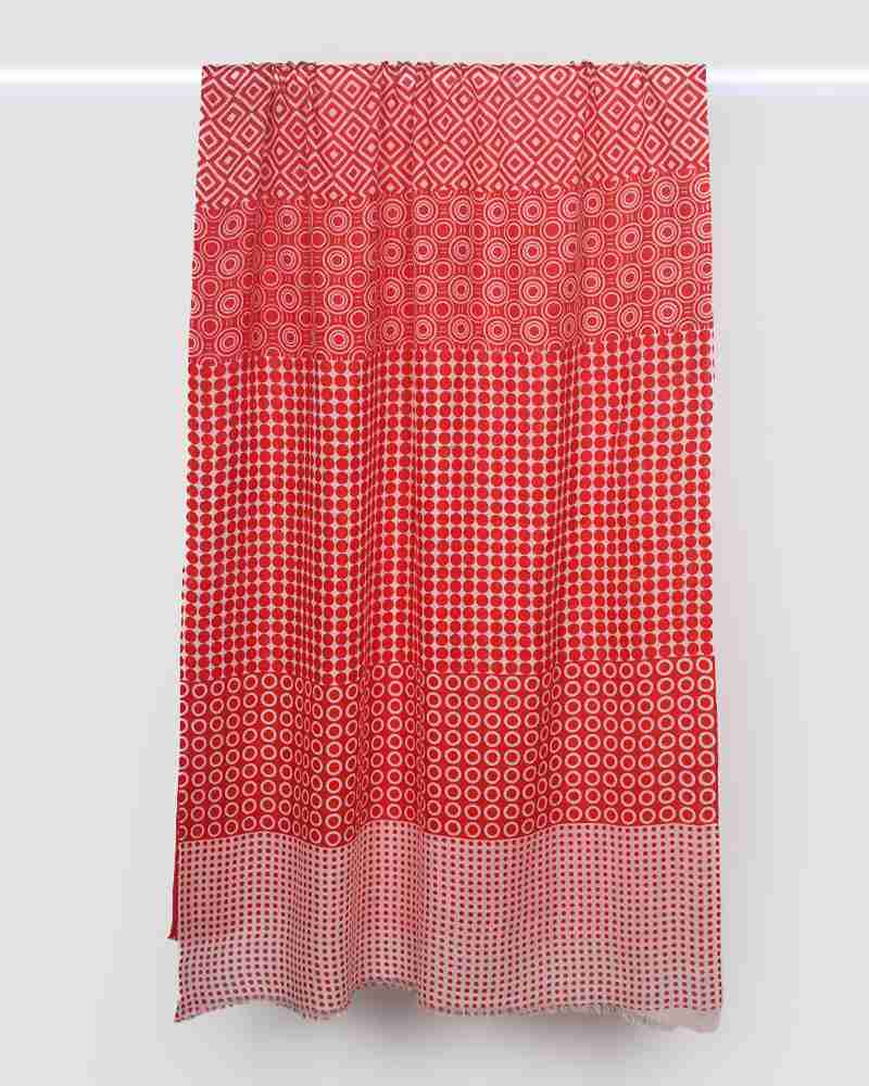 Red Pashmina Wool Screen Print Stole