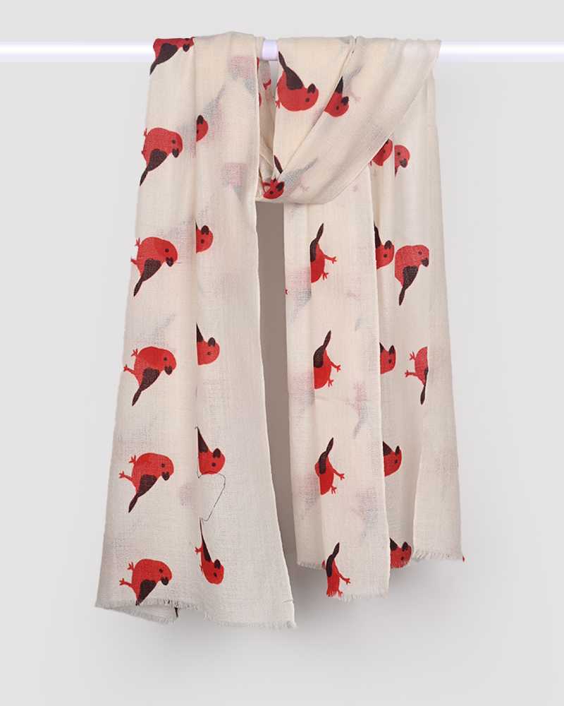 Cream Pashmina Wool Screen Print Stole