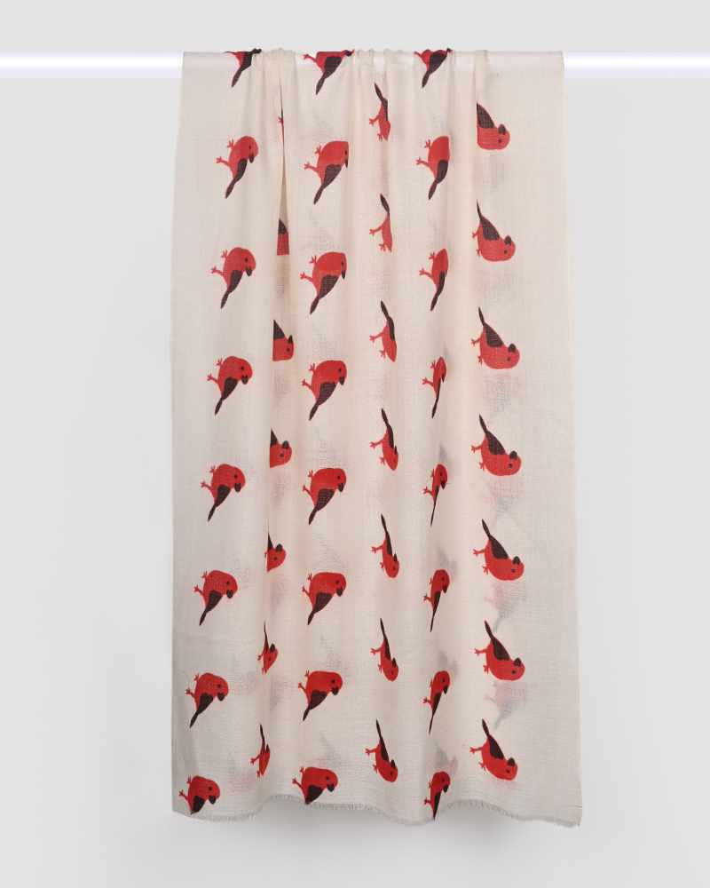 Cream Pashmina Wool Screen Print Stole