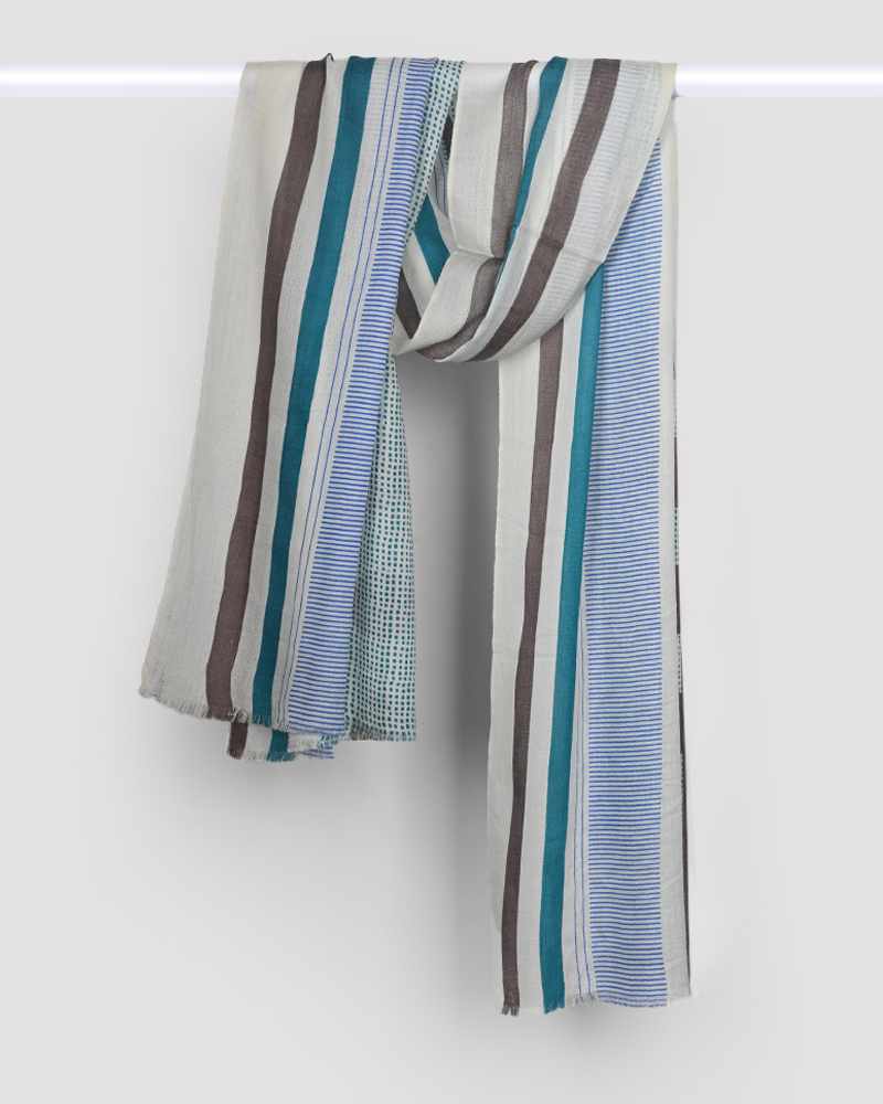 White Pashmina Wool Screen Print Stole