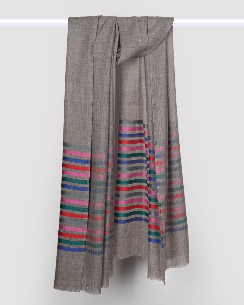 Gray fabric with colorful striped