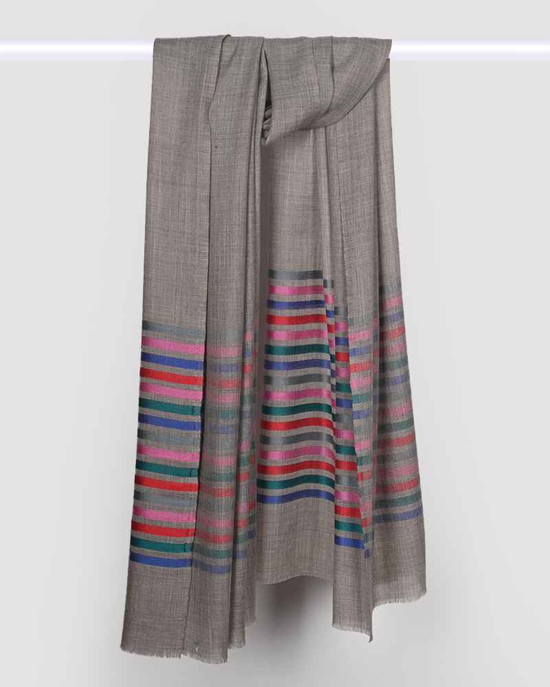 Beige Pashmina Wool 14/Silk Stripe Stole