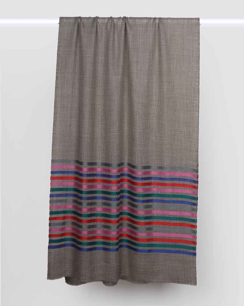 Beige Pashmina Wool 14/Silk Stripe Stole