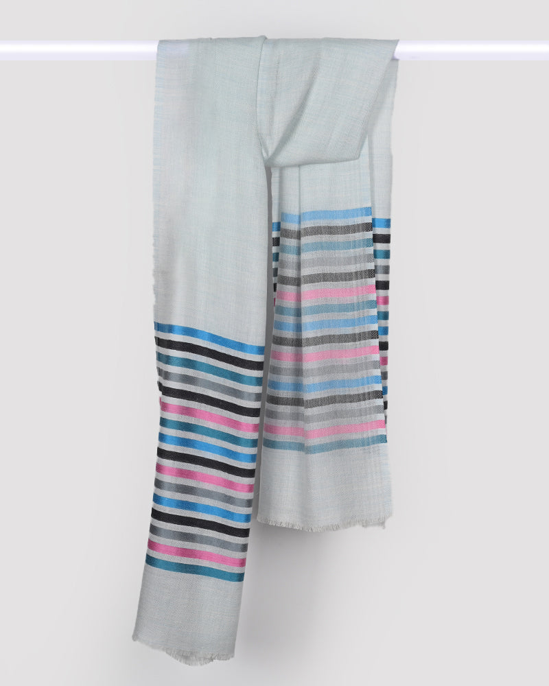 Light Blue scarf with colorful stripes