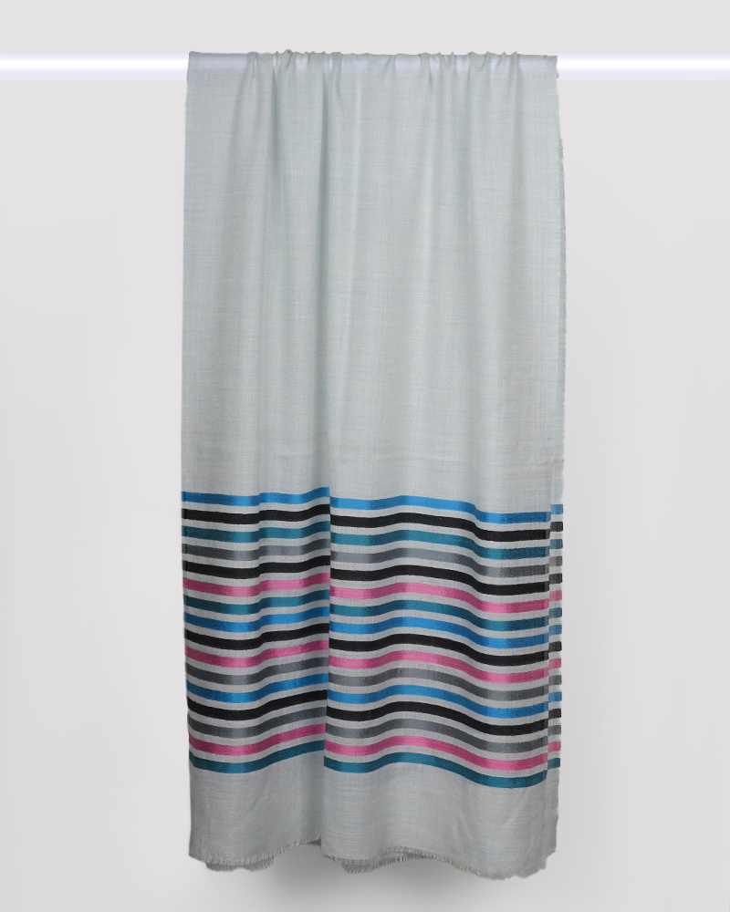 Sky Blue Pashmina Wool 14/Silk Stripe Stole