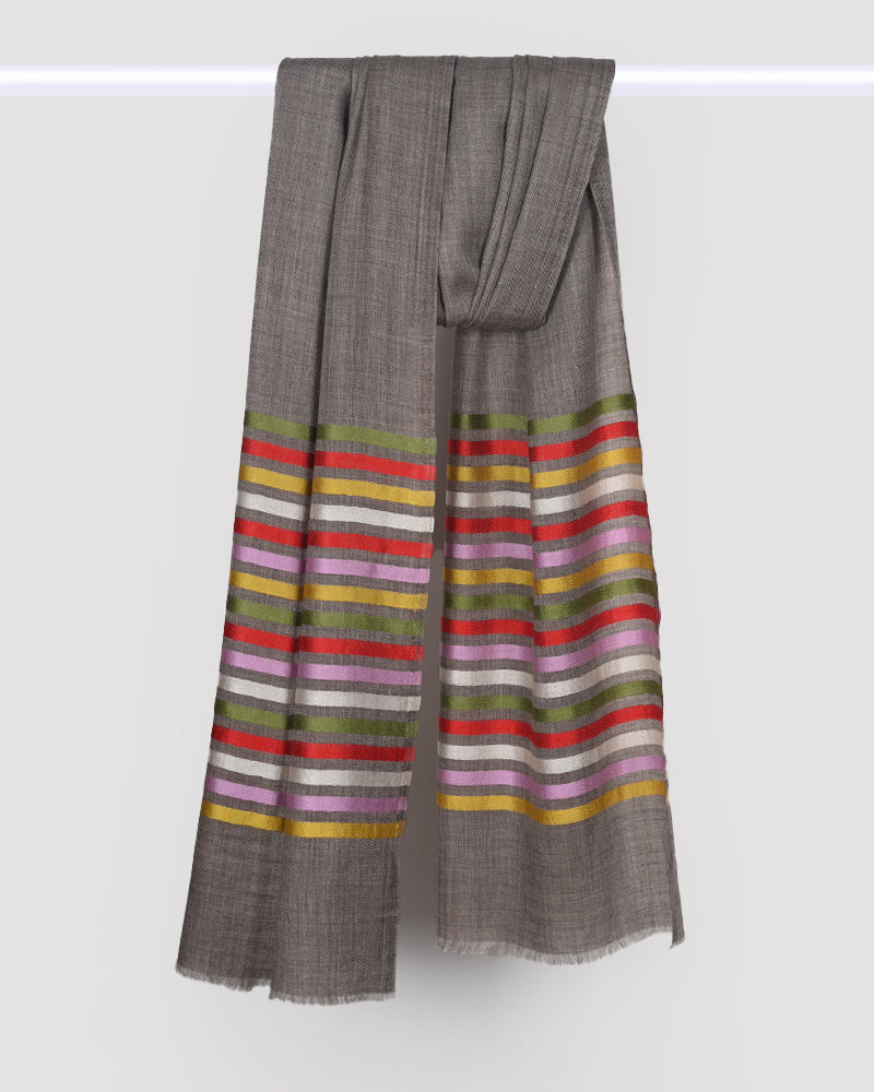 Gray scarf with colorful striped