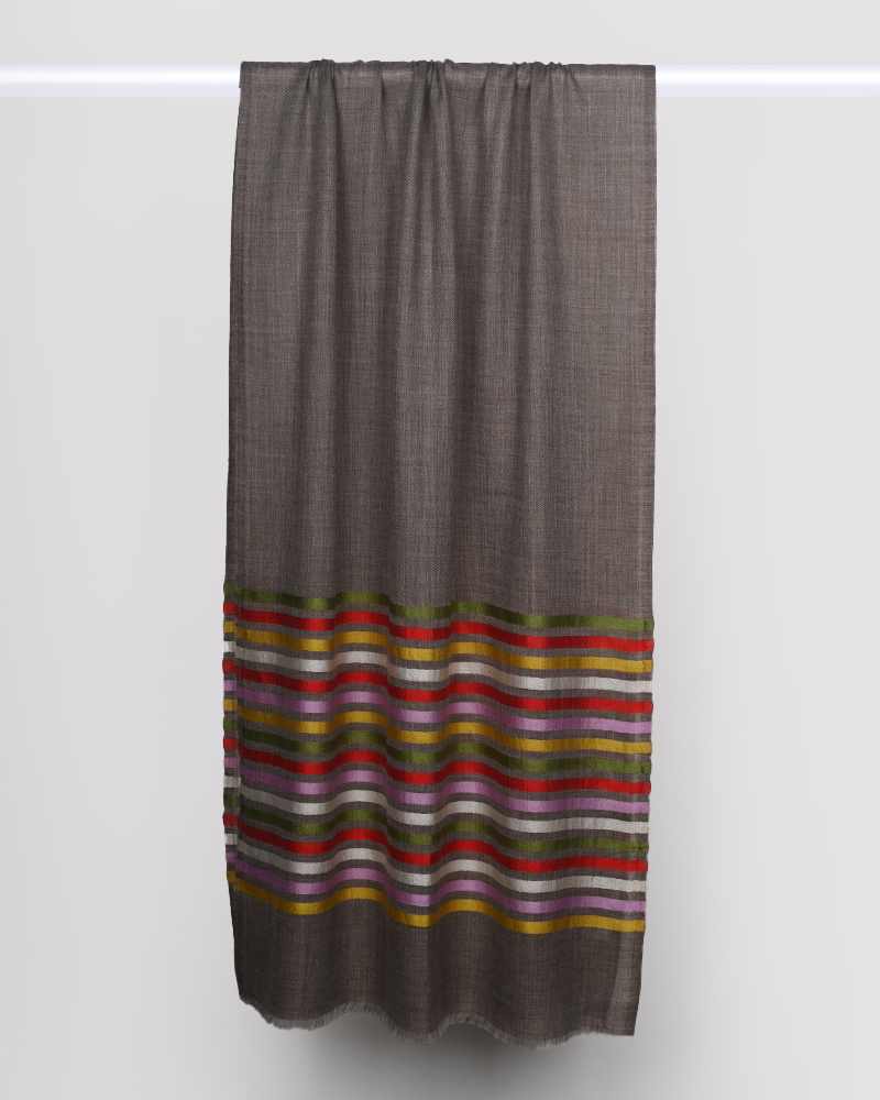 Grey Pashmina Wool 14/Silk Stripe Stole