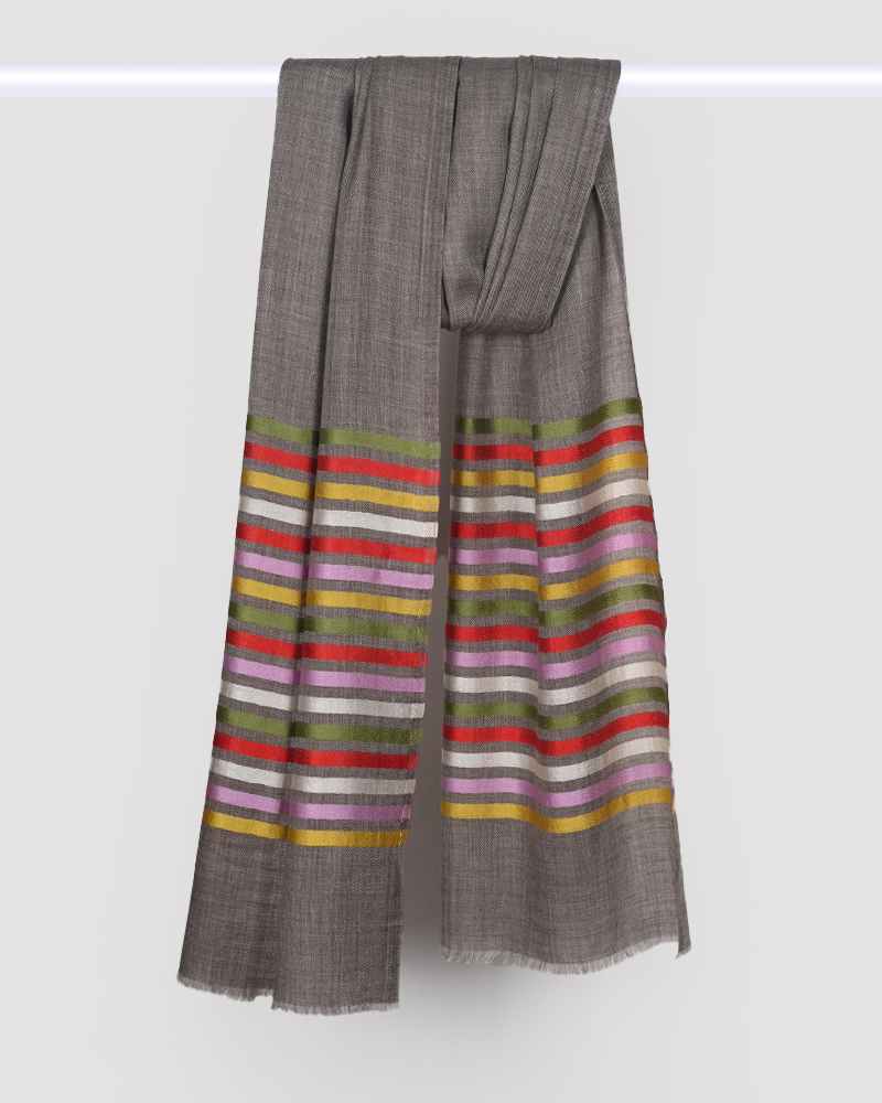 Grey Pashmina Wool 14/Silk Stripe Stole