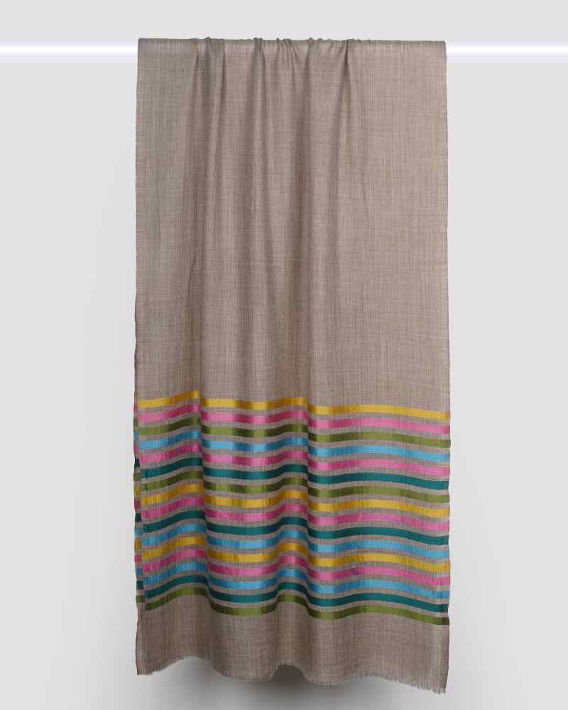 Beige Pashmina Wool 14/Silk Stripe Stole