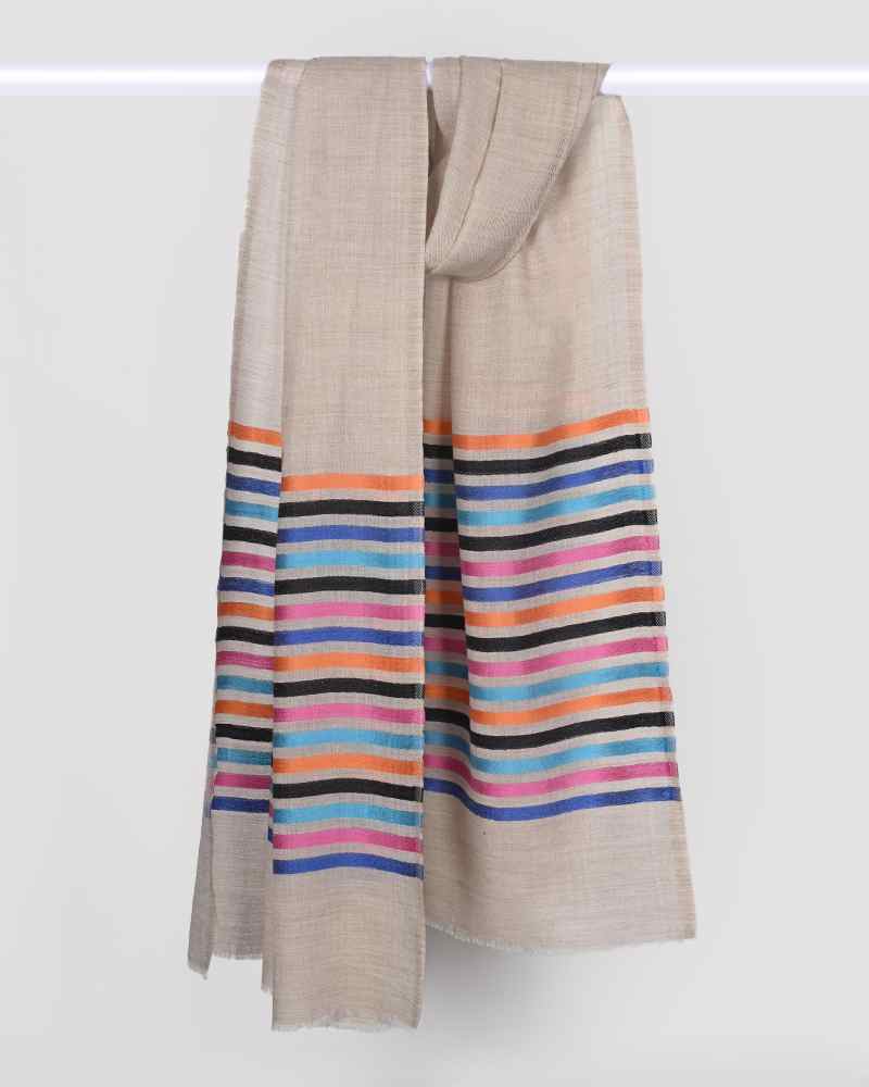 Cream Pashmina Wool 14/Silk Stripe Stole