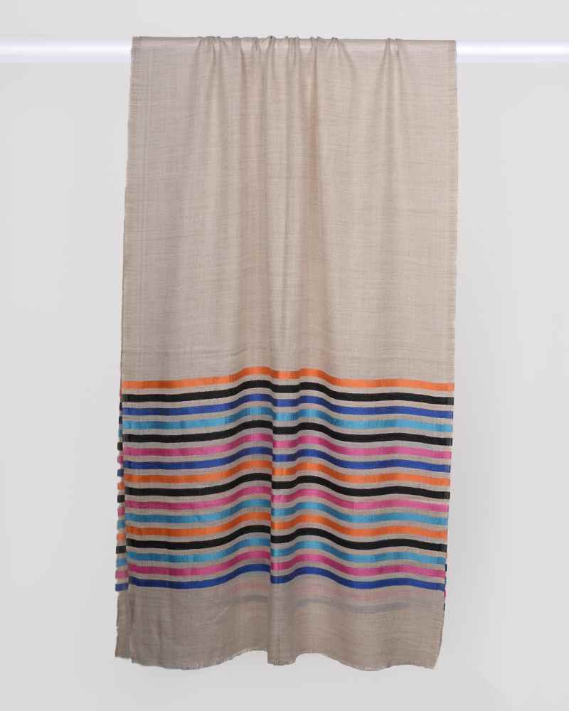 Cream Pashmina Wool 14/Silk Stripe Stole