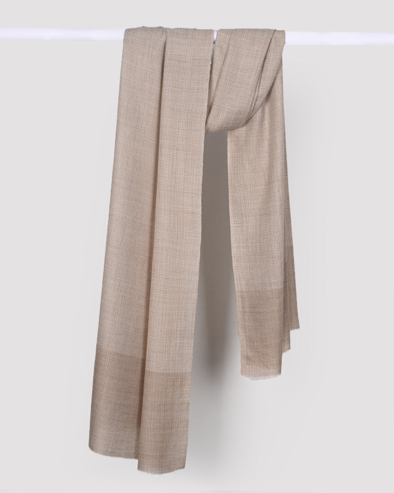 Camel Pashmina Wool Natural Check Stole