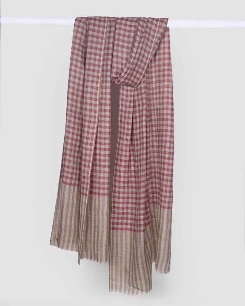 Beige Pashmina Wool Natural Check Stole