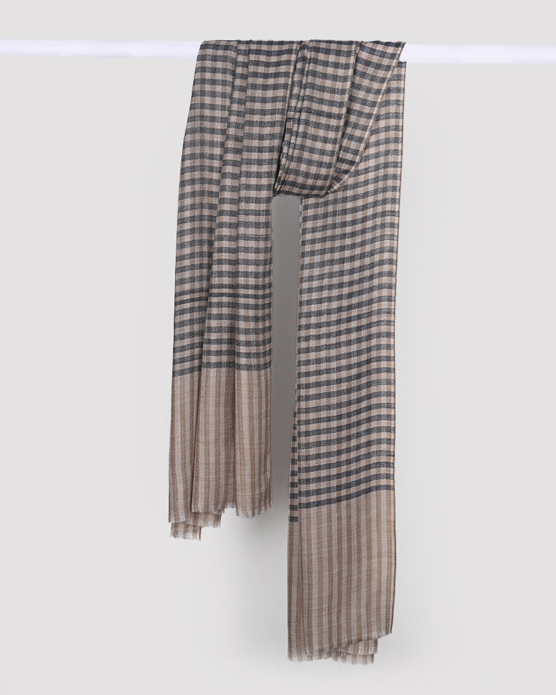 Beige Pashmina Wool Natural Check Stole
