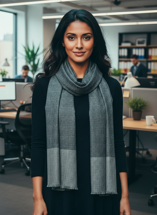 Black Pashmina Wool Natural Check Stole