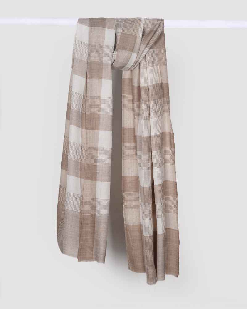 Cream Pashmina Wool Natural Check Stole