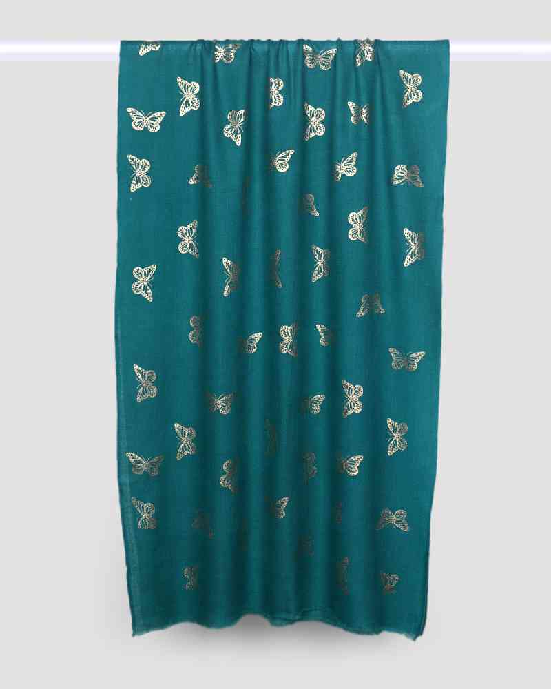 Turquoise Pashmina Wool Foil Print Stole