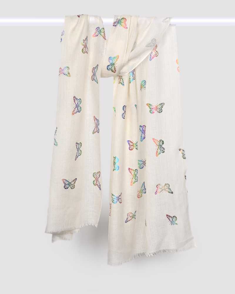 White Pashmina Wool Foil Print Stole