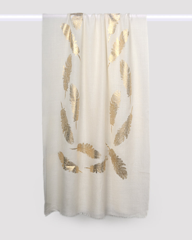 White Pashmina Wool Foil Print Stole