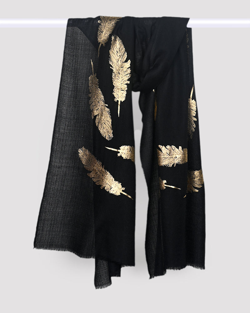 Black  Pashmina Wool Foil Print Stole