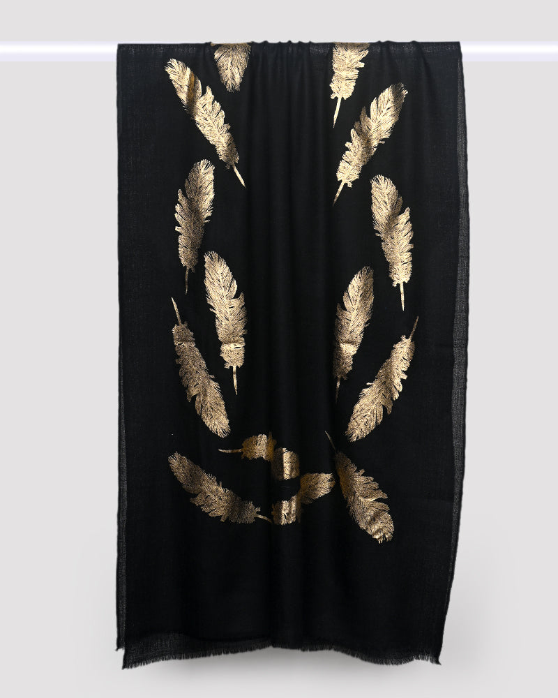 Black  Pashmina Wool Foil Print Stole