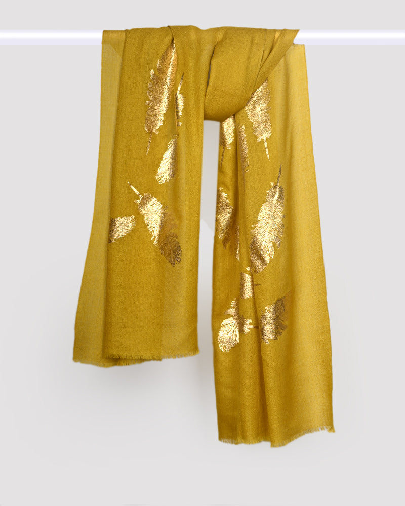 Yellow Pashmina Wool Foil Print Stole