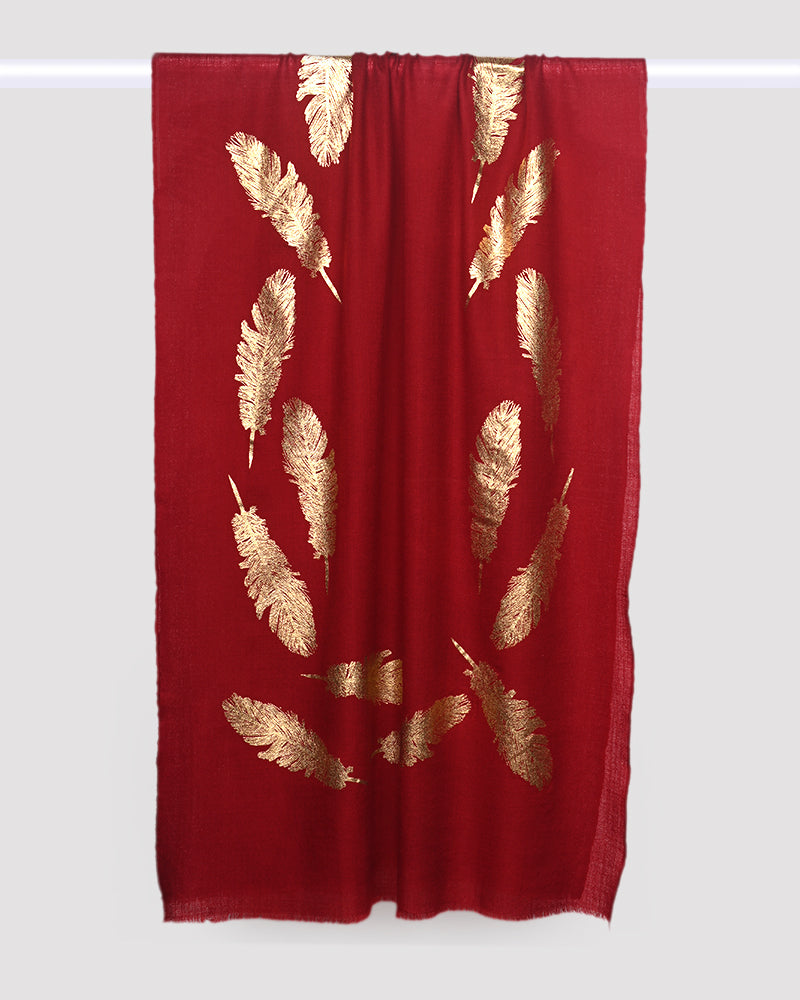 Maroon Pashmina Wool Foil Print Stole