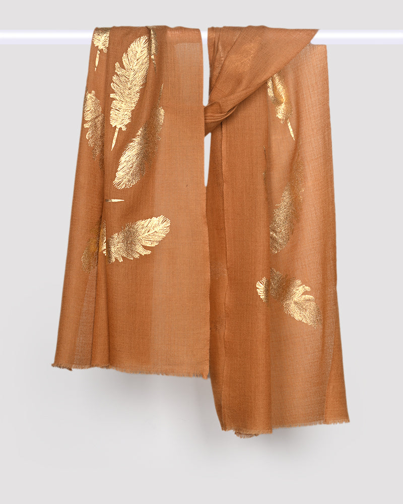 Rust Pashmina Wool Foil Print Stole