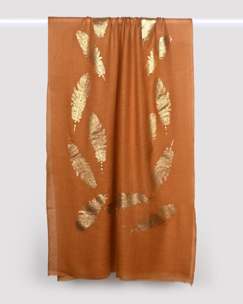 Rust Pashmina Wool Foil Print Stole