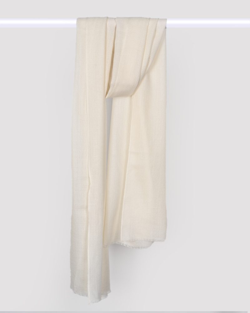 White Pashmina Wool Diamond Weave Stole