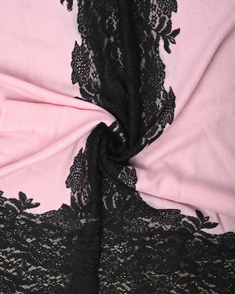 Pink Pashmina Wool Eye Design Lace Stole