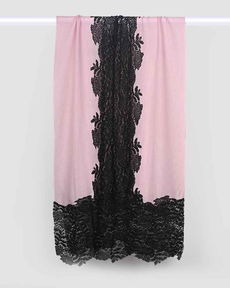 Pink Pashmina Wool Eye Design Lace Stole