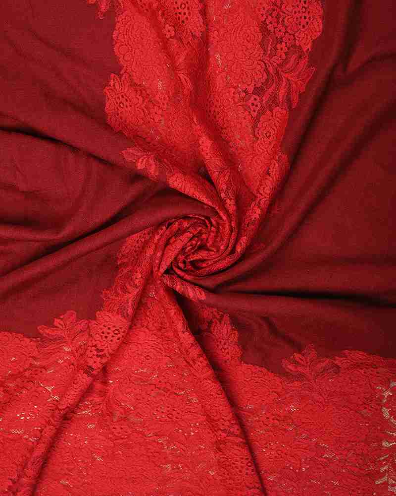 Maroon Pashmina Wool Eye Design Lace Stole
