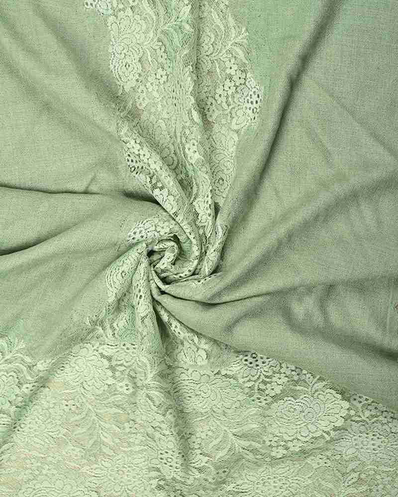 Green Pashmina Wool Eye Design Lace Stole